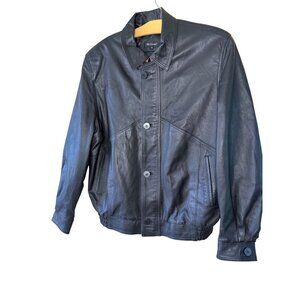 St. Croix Mens Size 38 Black Collared Side Pocket Lamb Leather Jacket Vintage